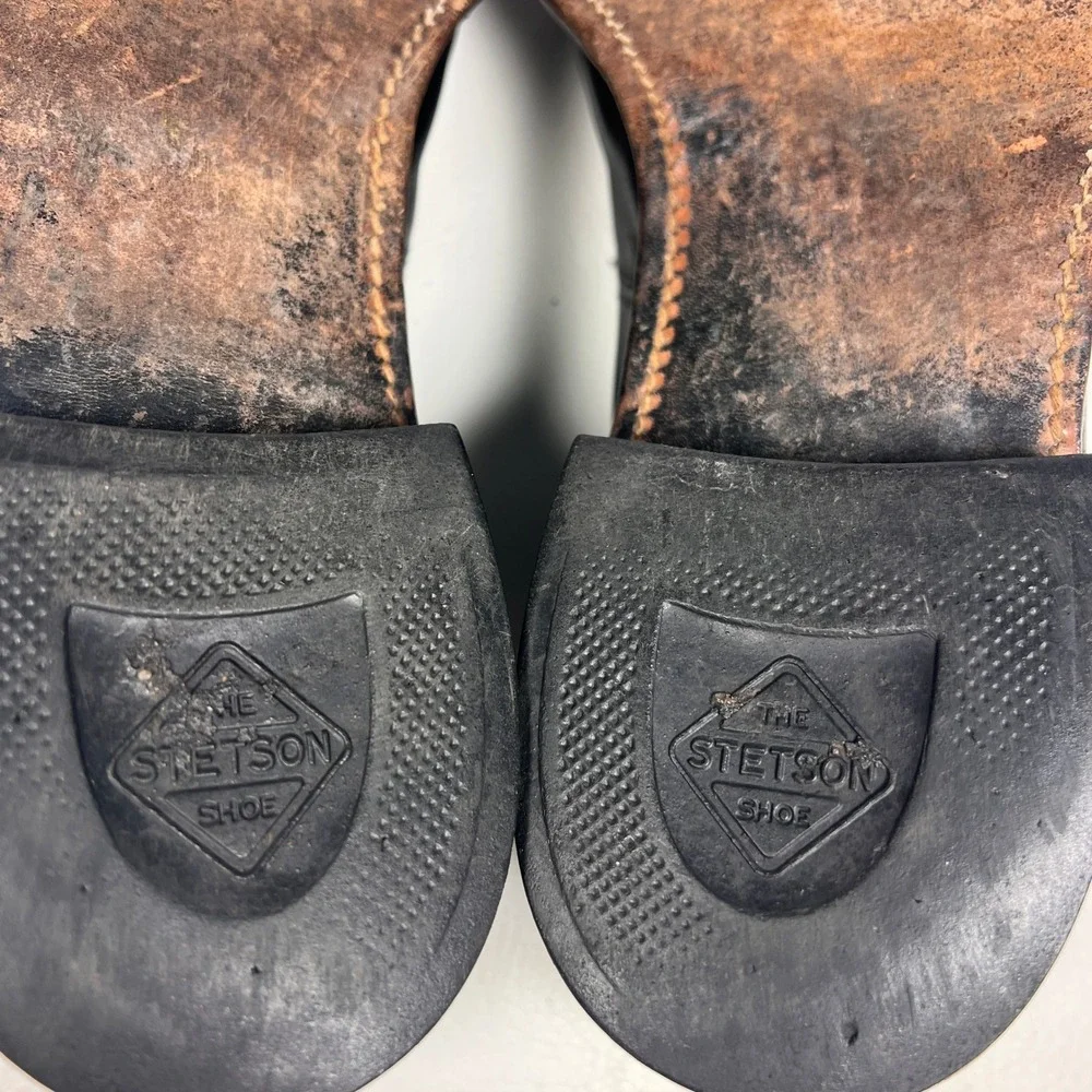 Stetson Old Masters Derby Shoes Mens 13 B Black Leather Plain Toe Vtg Heritage - Picture 13 of 16